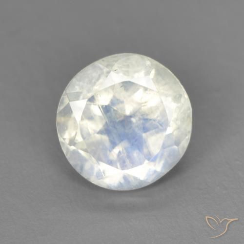 1.34ct Natürlicher Bläulich-weiß Regenbogenmondstein, Runden, Transparent