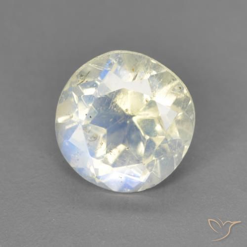 1.39ct Natürlicher Bläulich-weiß Regenbogenmondstein, Runden, Transparent