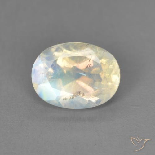 1.38ct Natürlicher Bläulich-weiß Regenbogenmondstein, Oval, Transparent