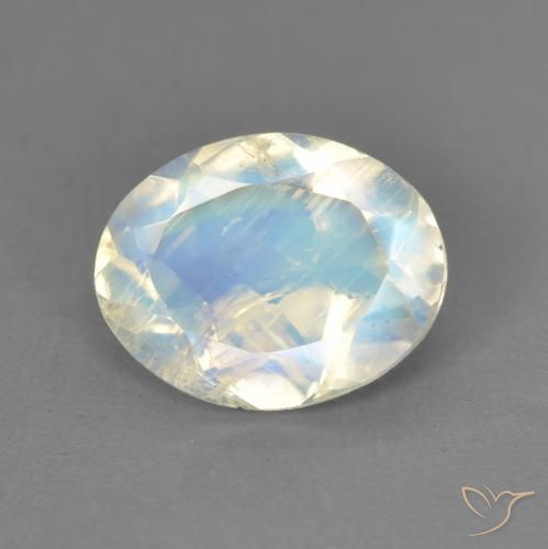 1.62ct Natürlicher Bläulich-weiß Regenbogenmondstein, Oval, Transparent