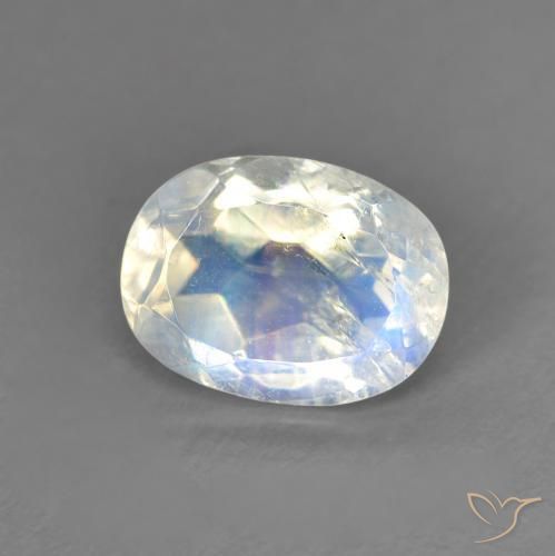 1.33ct Natürlicher Bläulich-weiß Regenbogenmondstein, Oval, Transparent
