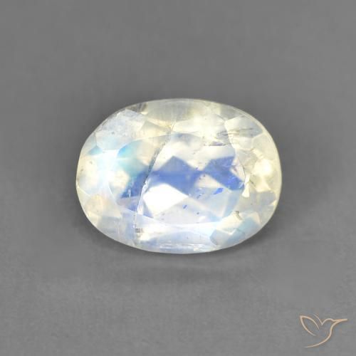 1.44ct Natürlicher Bläulich-weiß Regenbogenmondstein, Oval, Transparent