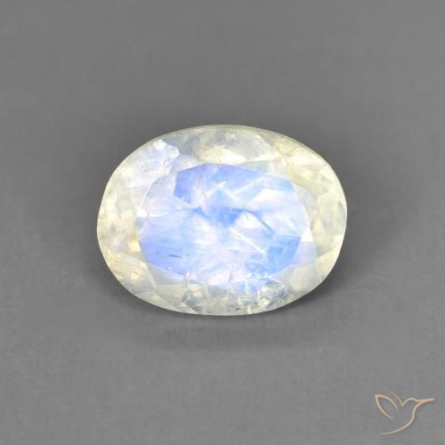 1.33ct Natürlicher Bläulich-weiß Regenbogenmondstein, Oval, Transparent