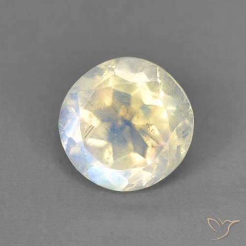 1.41ct Natürlicher Bläulich-weiß Regenbogenmondstein, Runden, Transparent