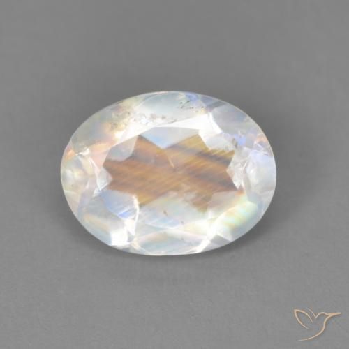 1.67ct Natürlicher Bläulich-weiß Regenbogenmondstein, Oval, Transparent