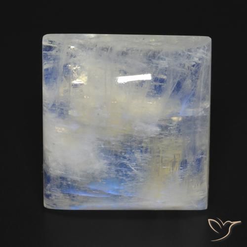 42.13ct Natürlicher Bläulich-weiß Regenbogenmondstein, Quadrat, Transparent
