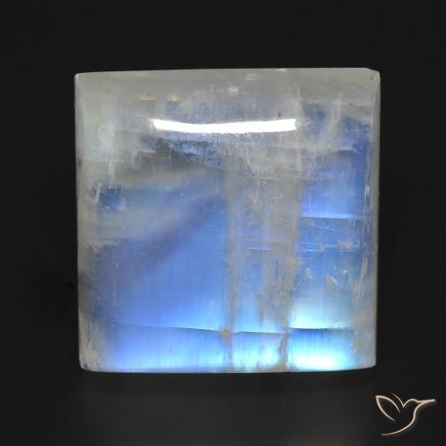 23.18ct Natürlicher Bläulich-weiß Regenbogenmondstein, Quadrat, Transparent