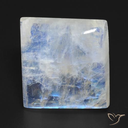 19.23ct Natürlicher Bläulich-weiß Regenbogenmondstein, Quadrat, Transparent, Photo A