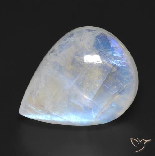 12.94ct Natürlicher Bläulich-weiß Regenbogenmondstein, Birnenform, Transparent, Photo A