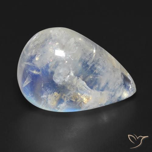 12.47ct Natürlicher Bläulich-weiß Regenbogenmondstein, Birnenform, Transparent