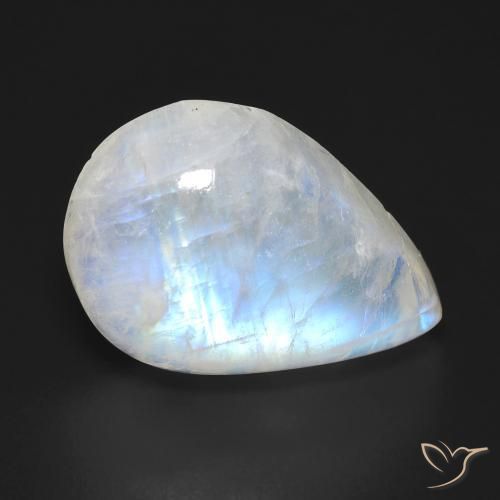 12.07ct Natürlicher Bläulich-weiß Regenbogenmondstein, Birnenform, Transparent