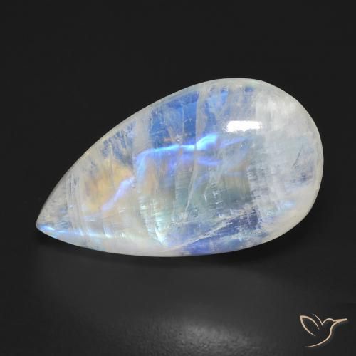 10.55ct Natürlicher Bläulich-weiß Regenbogenmondstein, Birnenform, Transparent