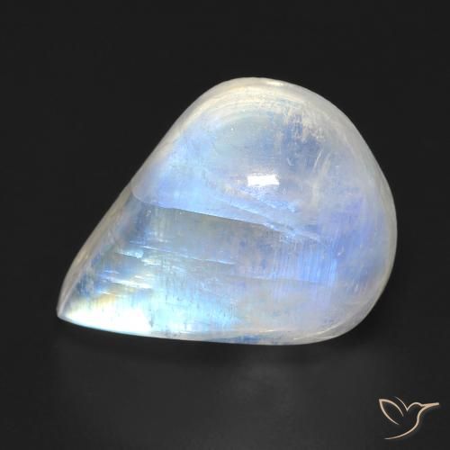 9.93ct Natürlicher Bläulich-weiß Regenbogenmondstein, Birnenform, Transparent