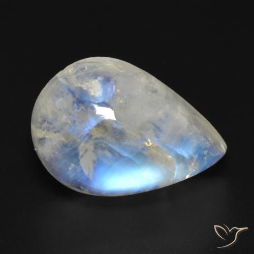 10.22ct Natürlicher Bläulich-weiß Regenbogenmondstein, Birnenform, Transparent