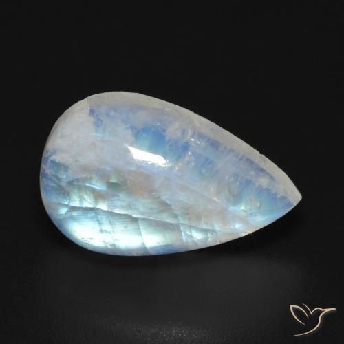 7.30ct Natürlicher Bläulich-weiß Regenbogenmondstein, Birnenform, Transparent