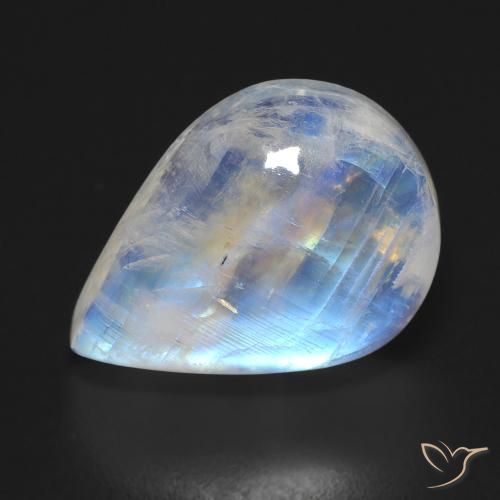 12.45ct Natürlicher Bläulich-weiß Regenbogenmondstein, Birnenform, Transparent