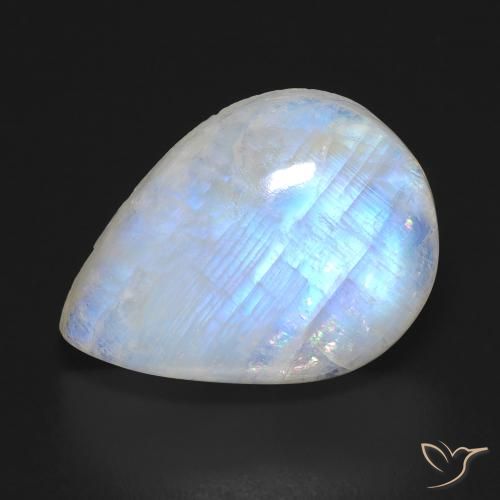 12.19ct Natürlicher Bläulich-weiß Regenbogenmondstein, Birnenform, Transparent