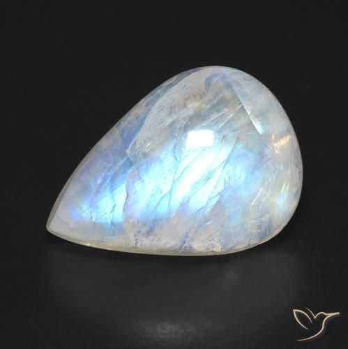10.00ct Natürlicher Bläulich-weiß Regenbogenmondstein, Birnenform, Transparent