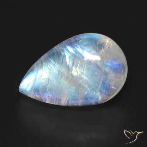 10.04ct Natürlicher Bläulich-weiß Regenbogenmondstein, Birnenform, Transparent