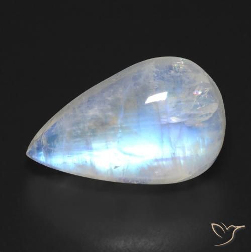 11.21ct Natürlicher Bläulich-weiß Regenbogenmondstein, Birnenform, Transparent