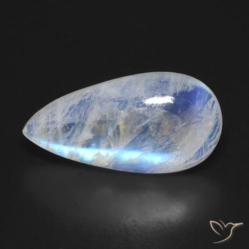 6.10ct Natürlicher Bläulich-weiß Regenbogenmondstein, Birnenform, Transparent