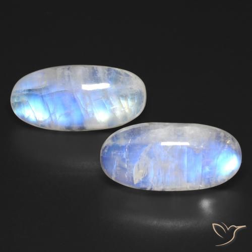 25.93ctw Natürlicher Bläulich-weiß Regenbogenmondstein, Oval, Transparent