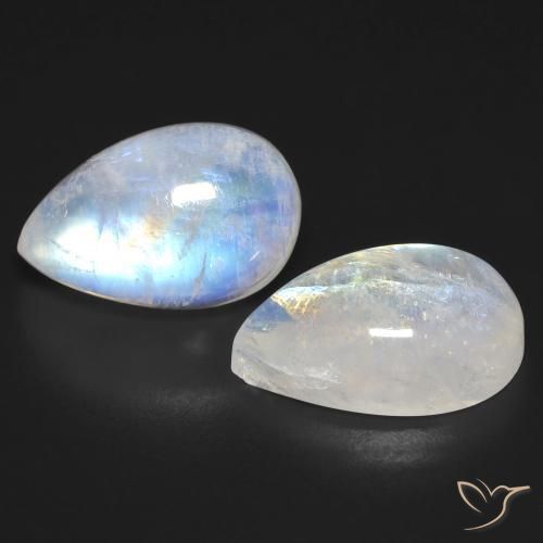 18.38 ct natürliche Bläulich-weiß Regenbogenmondstein-Edelsteine, Birnenform, Transparent
