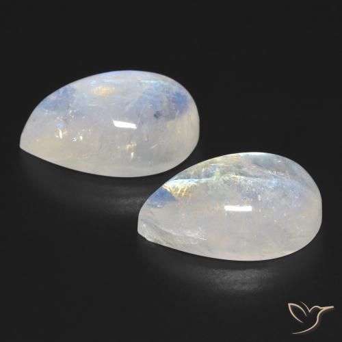 18.38 ct natürliche Bläulich-weiß Regenbogenmondstein-Edelsteine, Birnenform, Transparent