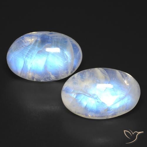 25.23ctw Natürlicher Bläulich-weiß Regenbogenmondstein, Oval, Transparent