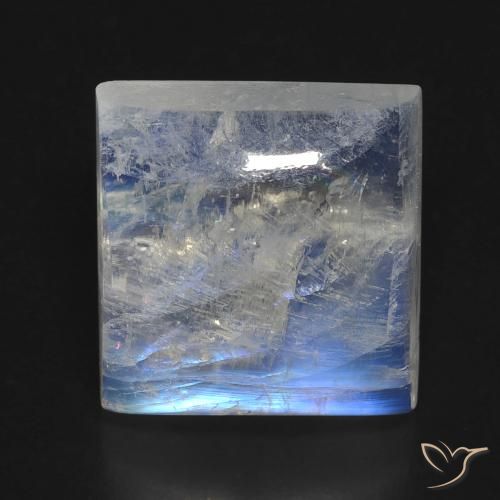 10.41ct Natürlicher Bläulich-weiß Regenbogenmondstein, Quadrat, Transparent