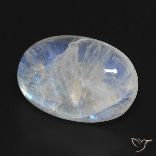 9,17 ctw natürlicher Bläulich-weiß Regenbogenmondstein, Oval, Transparent