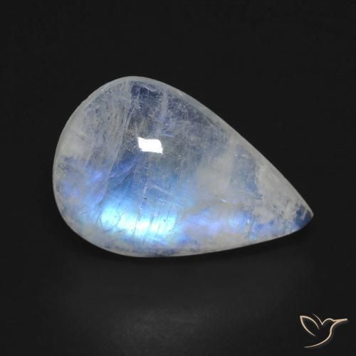 6.42ct Natürlicher Bläulich-weiß Regenbogenmondstein, Birnenform, Transparent