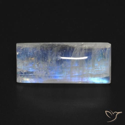 11.11ct Natürlicher Bläulich-weiß Regenbogenmondstein, Baguette, Transparent