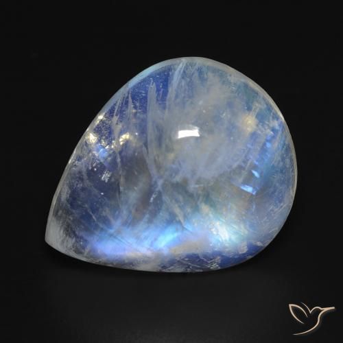 9.14ct Natürlicher Bläulich-weiß Regenbogenmondstein, Birnenform, Transparent