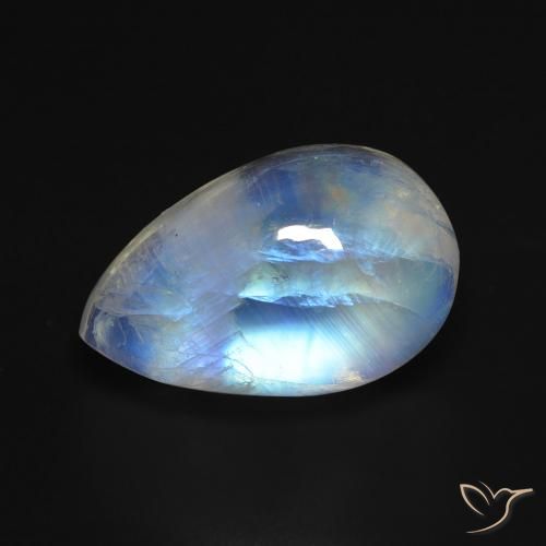 8.44ct Natürlicher Bläulich-weiß Regenbogenmondstein, Birnenform, Transparent