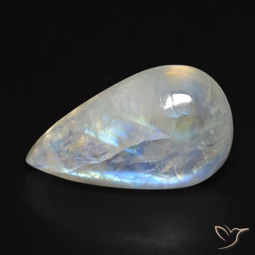 13.40ct Natürlicher Bläulich-weiß Regenbogenmondstein, Birnenform, Transparent
