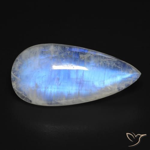 10.97ct Natürlicher Bläulich-weiß Regenbogenmondstein, Birnenform, Transparent