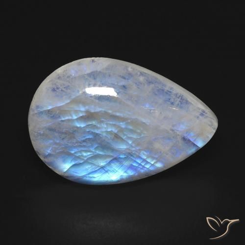 9.96ct Natürlicher Bläulich-weiß Regenbogenmondstein, Birnenform, Transparent