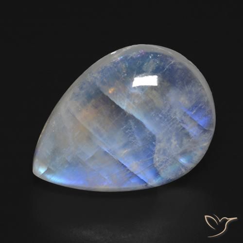 16.74ct Natürlicher Bläulich-weiß Regenbogenmondstein, Birnenform, Transparent
