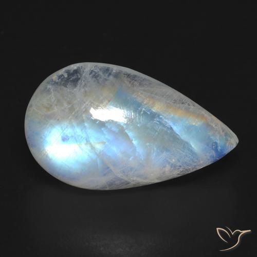 10.33ct Natürlicher Bläulich-weiß Regenbogenmondstein, Birnenform, Transparent