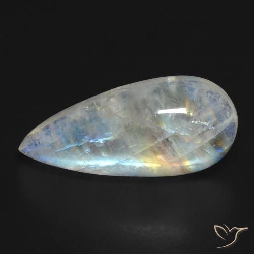 10.83ct Natürlicher Bläulich-weiß Regenbogenmondstein, Birnenform, Transparent