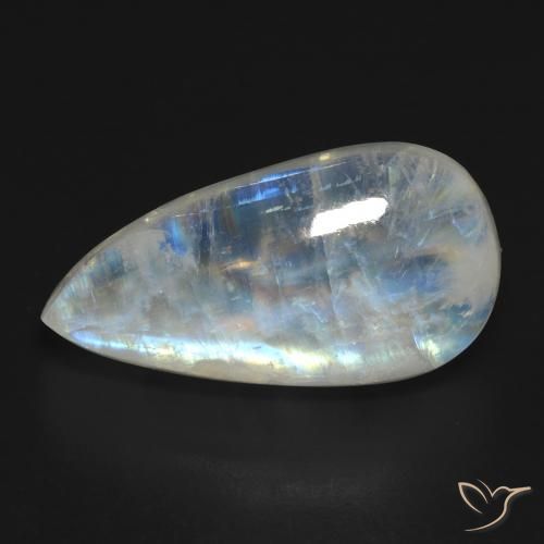16.67ct Natürlicher Bläulich-weiß Regenbogenmondstein, Birnenform, Transparent