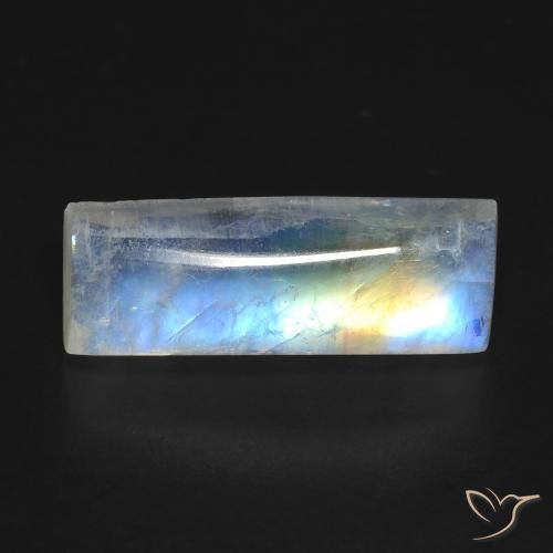 6.98ct Natürlicher Bläulich-weiß Regenbogenmondstein, Baguette, Transparent
