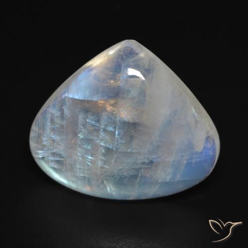 12.67ct Natürlicher Bläulich-weiß Regenbogenmondstein, Birnenform, Transparent