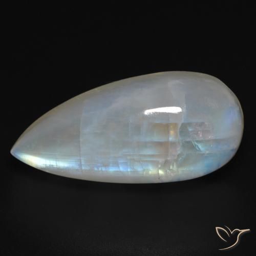 15.73ct Natürlicher Bläulich-weiß Regenbogenmondstein, Birnenform, Transparent