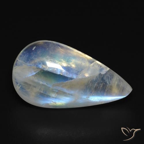 10.68ct Natürlicher Bläulich-weiß Regenbogenmondstein, Birnenform, Transparent