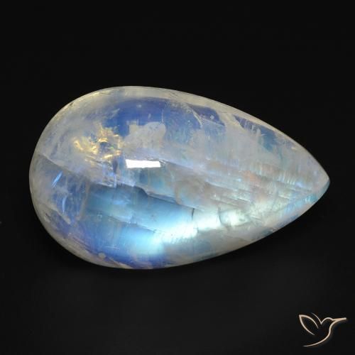 15.76ct Natürlicher Bläulich-weiß Regenbogenmondstein, Birnenform, Transparent
