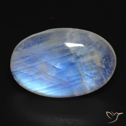 26.34ct Natürlicher Bläulich-weiß Regenbogenmondstein, Oval, Transparent