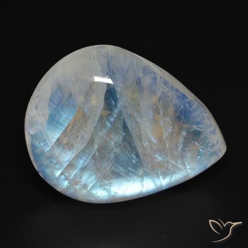 20.24ct Natürlicher Bläulich-weiß Regenbogenmondstein, Birnenform, Transparent