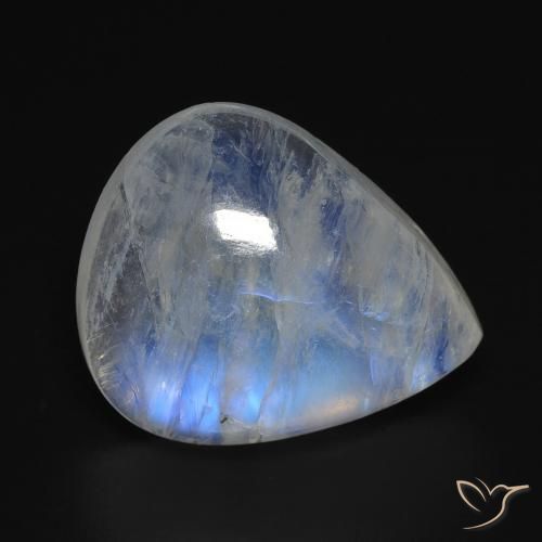 12.82ct Natürlicher Bläulich-weiß Regenbogenmondstein, Birnenform, Transparent